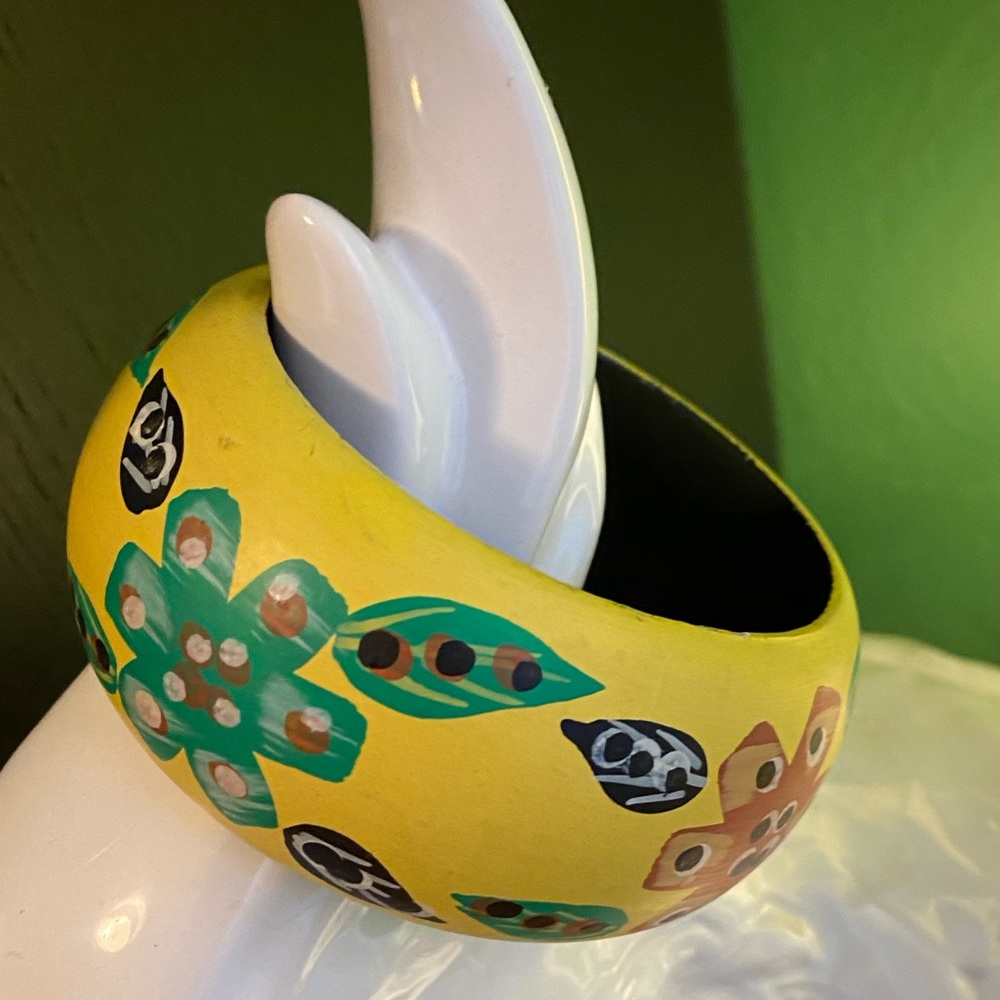 Hand painted Vintage Wood Floral Bangle Bracelet